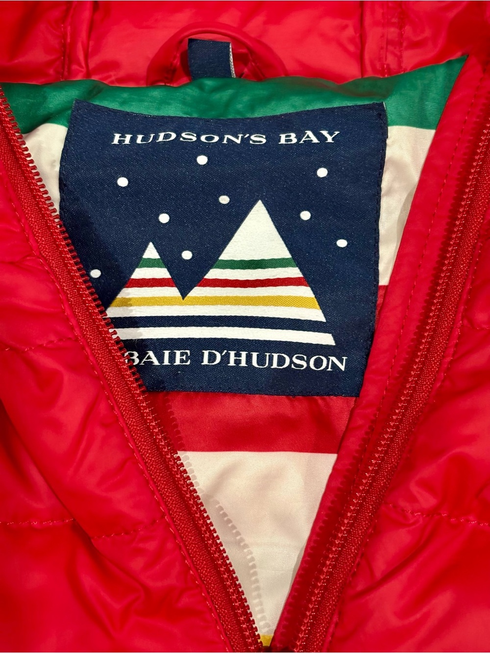 Hudson's Bay HBC Stripes Short Hooded Down Puffer Jacket Size Small - Picture 3 of 5